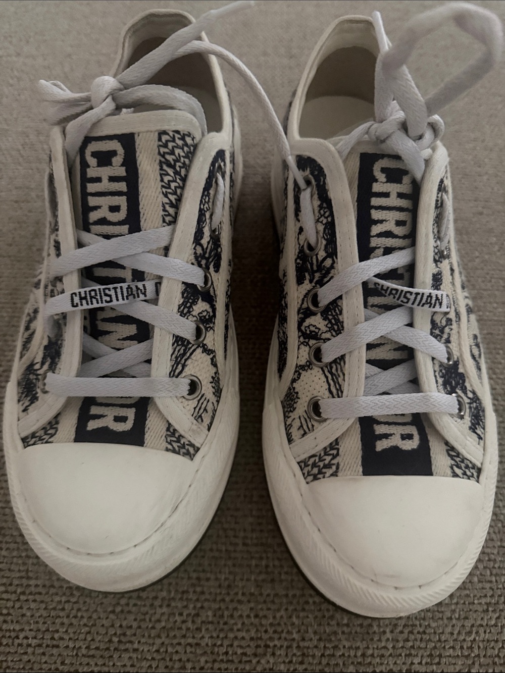 Christian Dior Women's White and Navy Canvas Sneakers